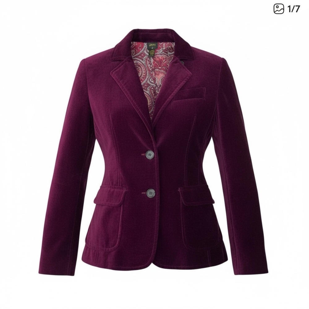 Anthropologie Plenty‎ Y2K Burgundy Velvet Blazer Jacket 4
